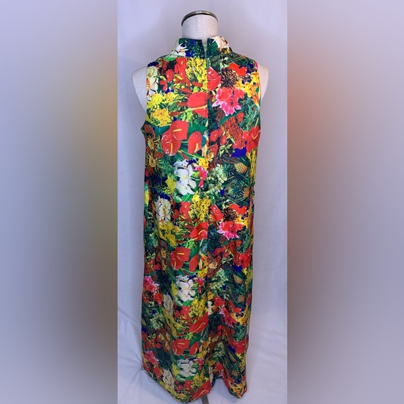 Vintage Floral Maxi Dress XL colorful Hawaiian 2 piece set high neck cutout neck - Picture 8 of 16